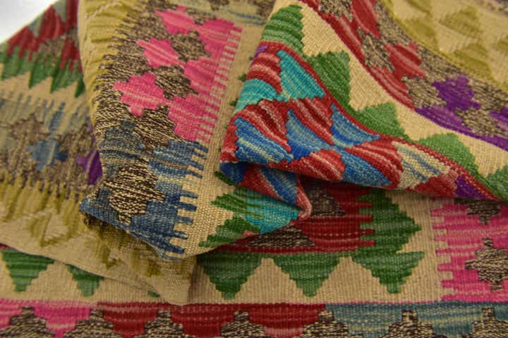 2' 7 x 4' Hand Woven Kilim Maymana Wool Rug