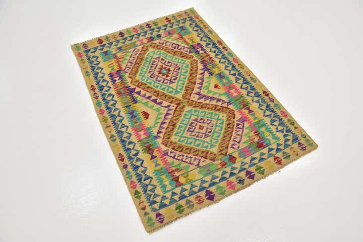 2' 9 x 4' Hand Woven Kilim Maymana Wool Rug