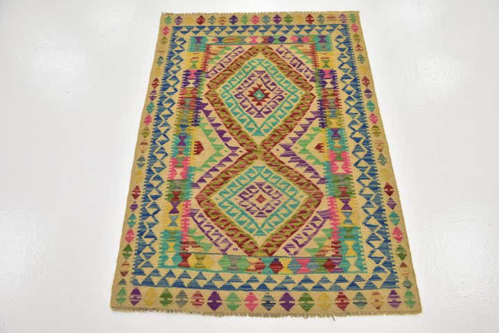 2' 9 x 4' Hand Woven Kilim Maymana Wool Rug