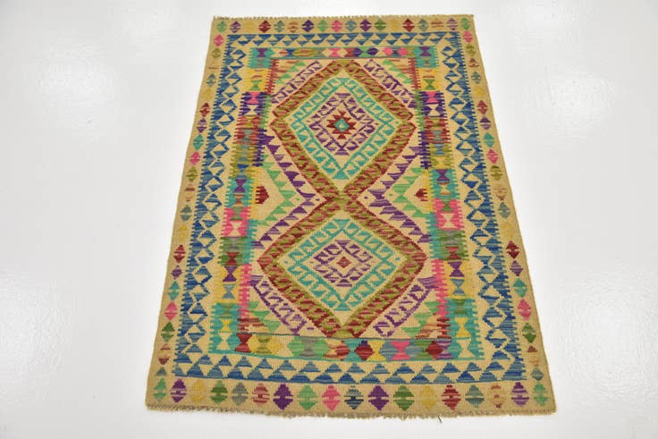 Detail image of 2' 9 x 4' Hand Woven Kilim Maymana Wool Rug