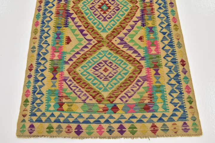 2' 9 x 4' Hand Woven Kilim Maymana Wool Rug