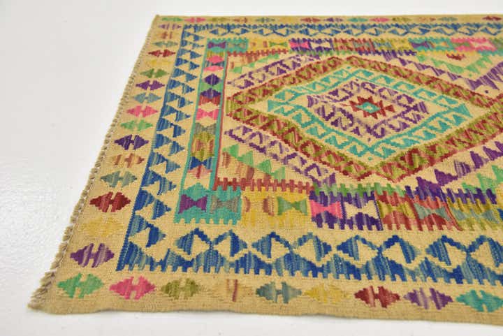 2' 9 x 4' Hand Woven Kilim Maymana Wool Rug