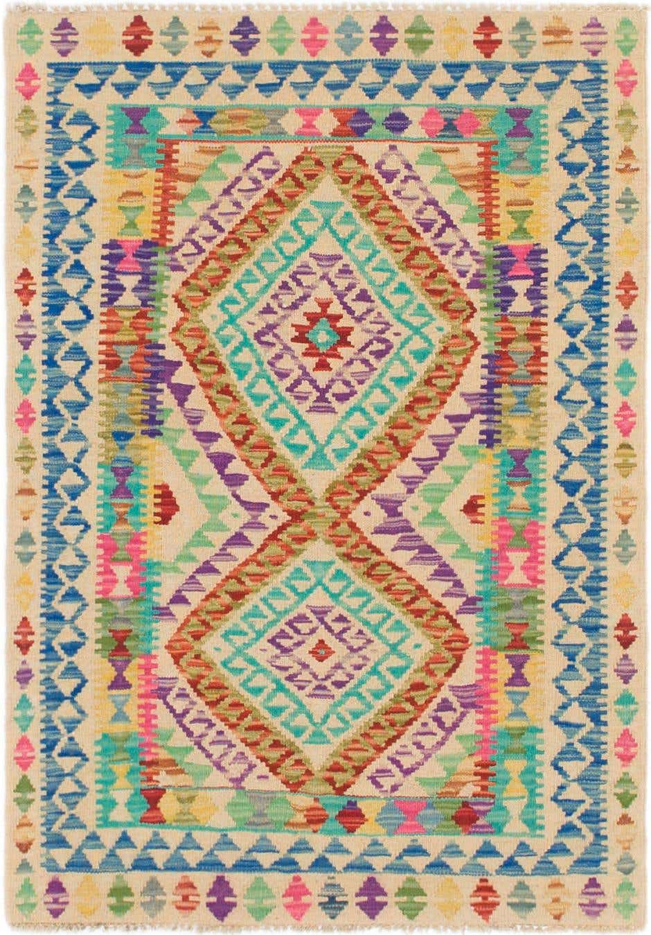 2' 9 x 4' Hand Woven Kilim Maymana Wool Rug