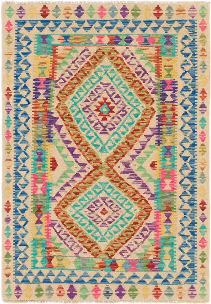 2' 9 x 4' Hand Woven Kilim Maymana Wool Rug