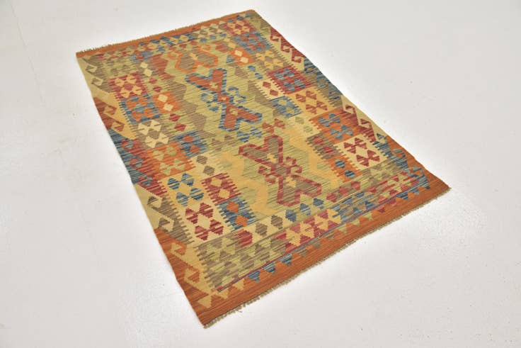 Detail image of 3' 3 x 4' 10 Hand Woven Kilim Maymana Wool Rug