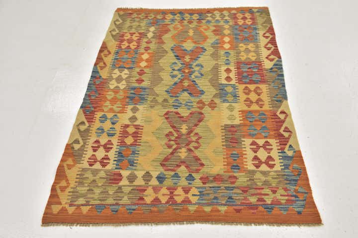 3' 3 x 4' 10 Hand Woven Kilim Maymana Wool Rug