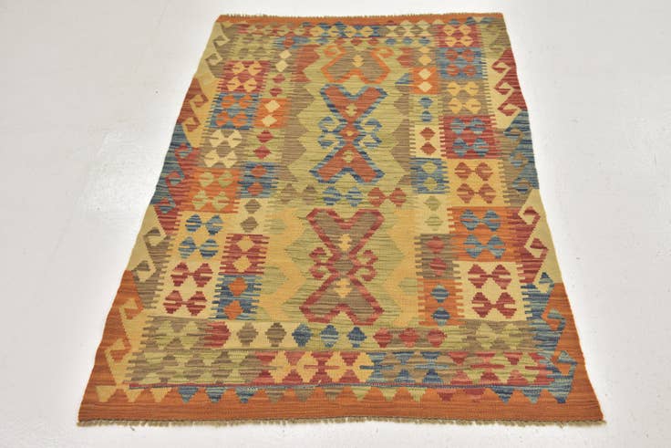 Detail image of 3' 3 x 4' 10 Hand Woven Kilim Maymana Wool Rug
