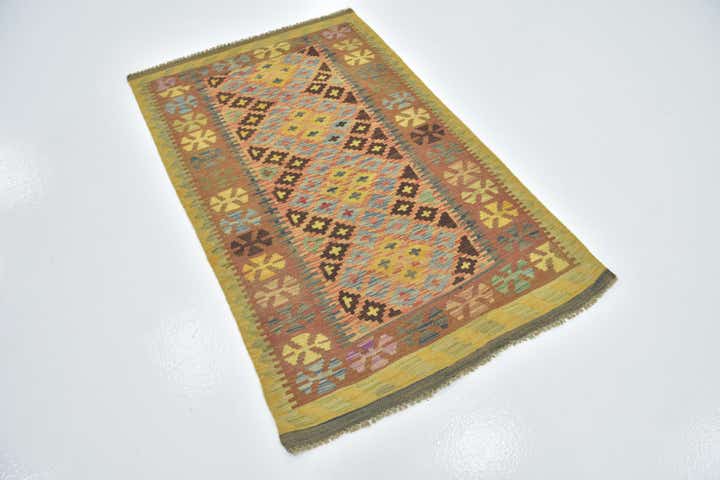 3' 3 x 5' Hand Woven Kilim Maymana Wool Rug
