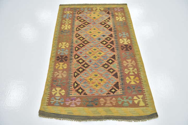 3' 3 x 5' Hand Woven Kilim Maymana Wool Rug