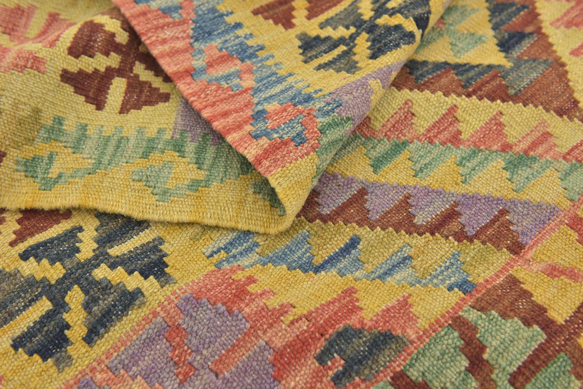 3' 4 x 4' 10 Hand Woven Kilim Maymana Wool Rug