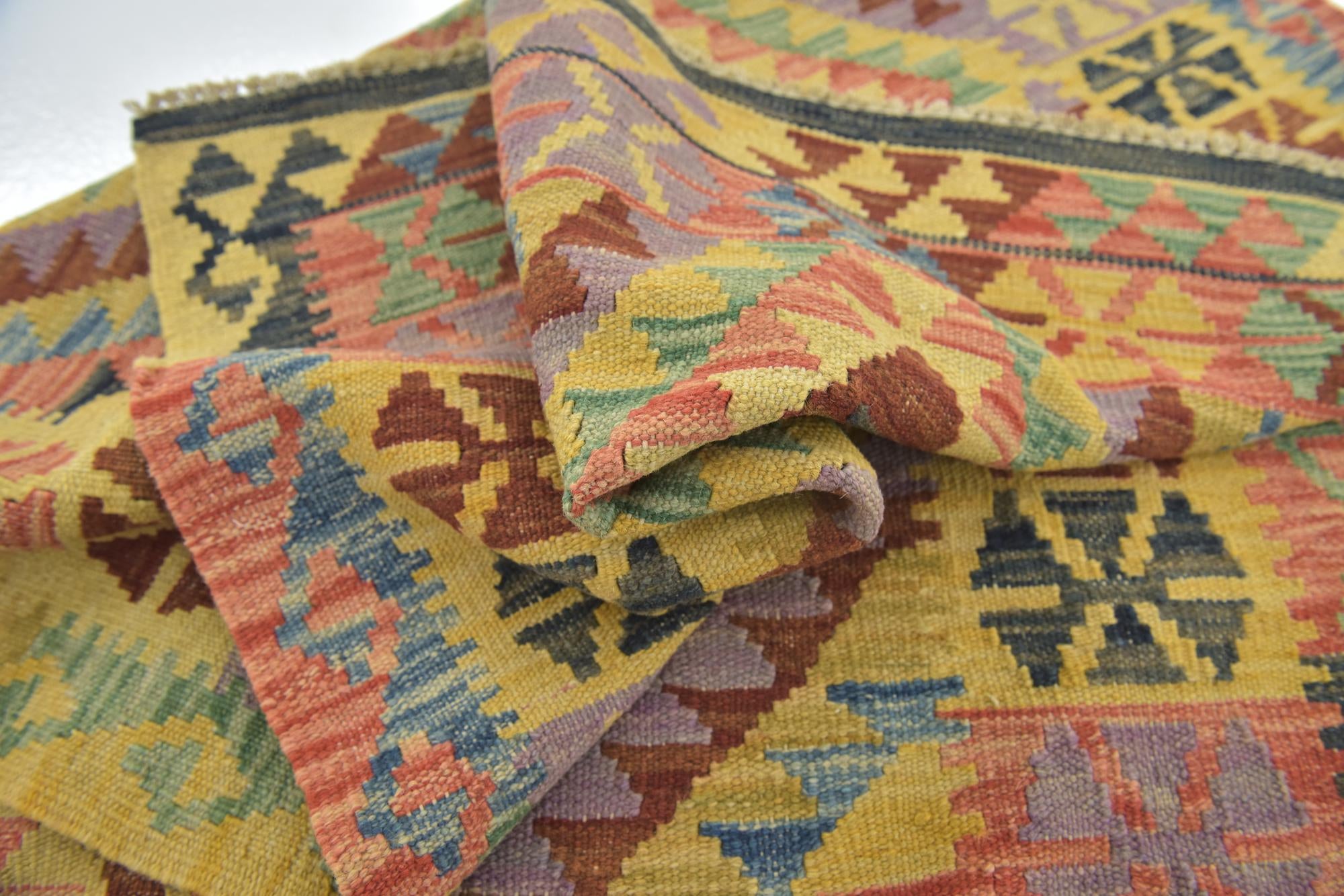 3' 4 x 4' 10 Hand Woven Kilim Maymana Wool Rug