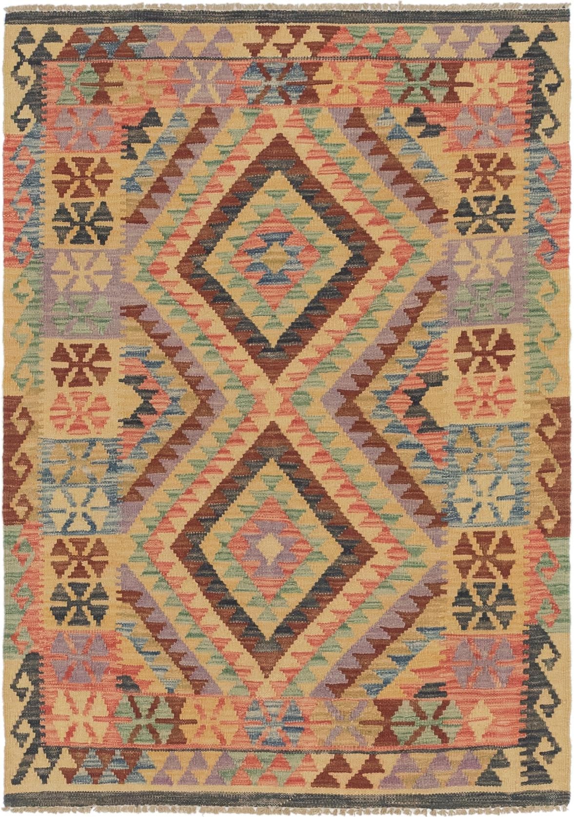 3' 4 x 4' 10 Hand Woven Kilim Maymana Wool Rug