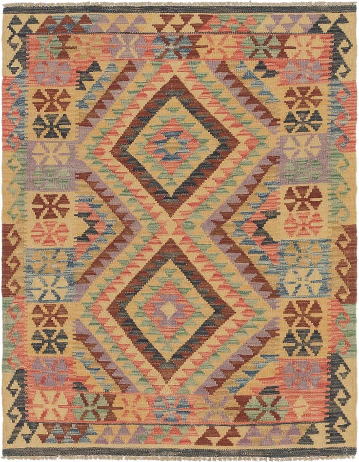 Detail image of 3' 4 x 4' 10 Hand Woven Kilim Maymana Wool Rug