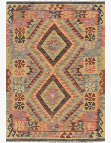 3' 4 x 4' 10 Hand Woven Kilim Maymana Wool Rug