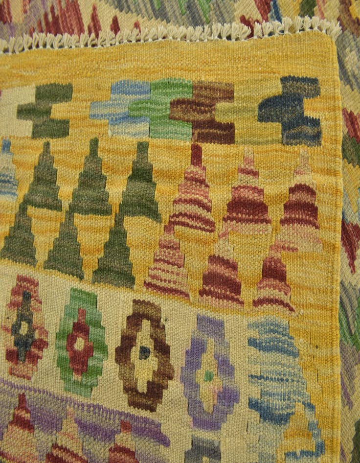 Detail image of 3' 2 x 4' 7  Hand Woven Kilim Maymana Wool Rug
