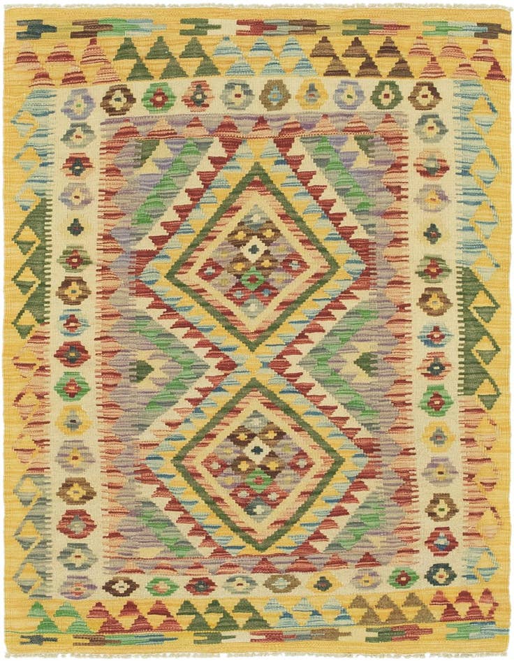 Detail image of 3' 2 x 4' 7 Hand Woven Kilim Maymana Wool Rug