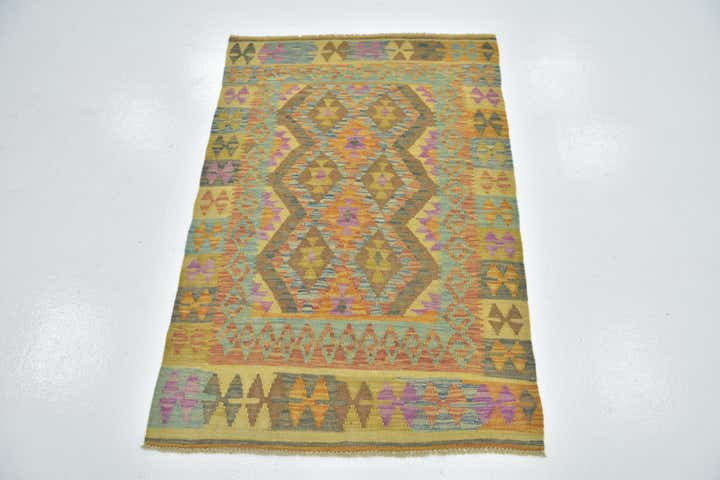 3' 3 x 4' 9 Hand Woven Kilim Maymana Wool Rug