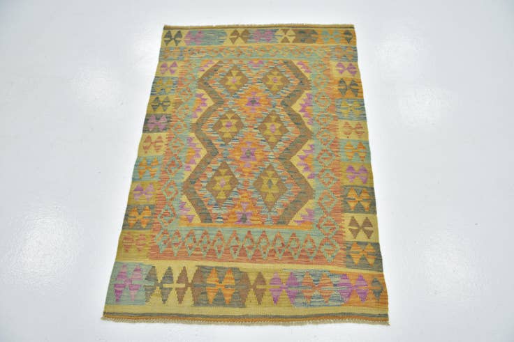 Detail image of 3' 3 x 4' 9 Hand Woven Kilim Maymana Wool Rug