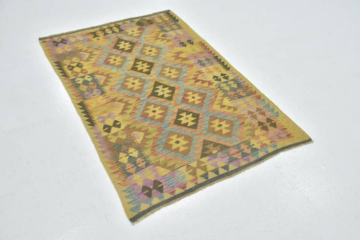 Detail image of 3' 3 x 4' 10 Hand Woven Kilim Maymana Wool Rug