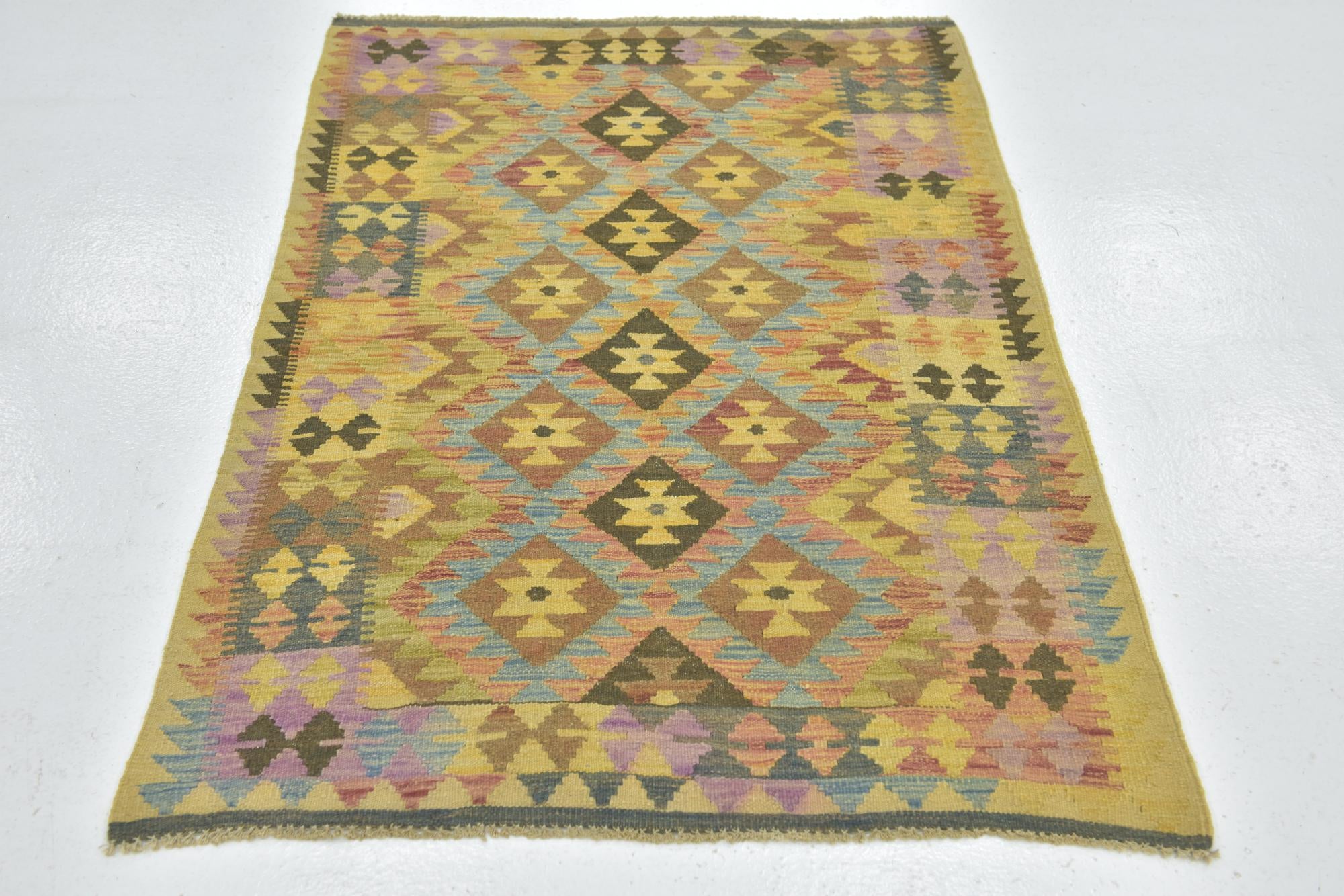 3' 3 x 4' 10 Hand Woven Kilim Maymana Wool Rug