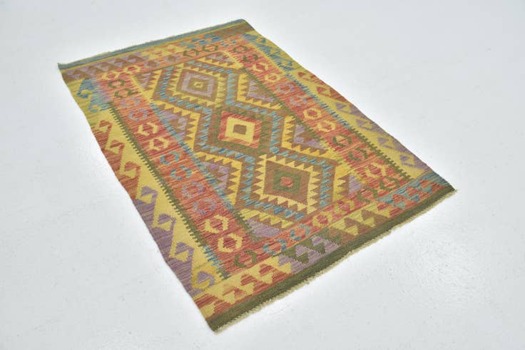 Detail image of 3' 4 x 4' 10 Hand Woven Kilim Maymana Wool Rug