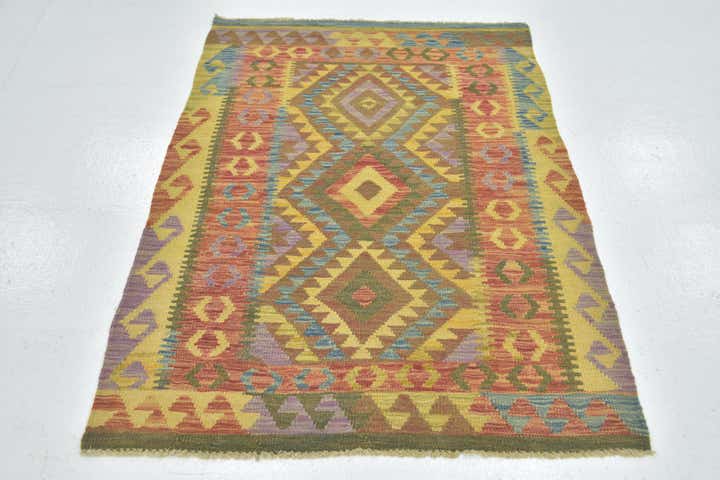 3' 4 x 4' 10 Hand Woven Kilim Maymana Wool Rug
