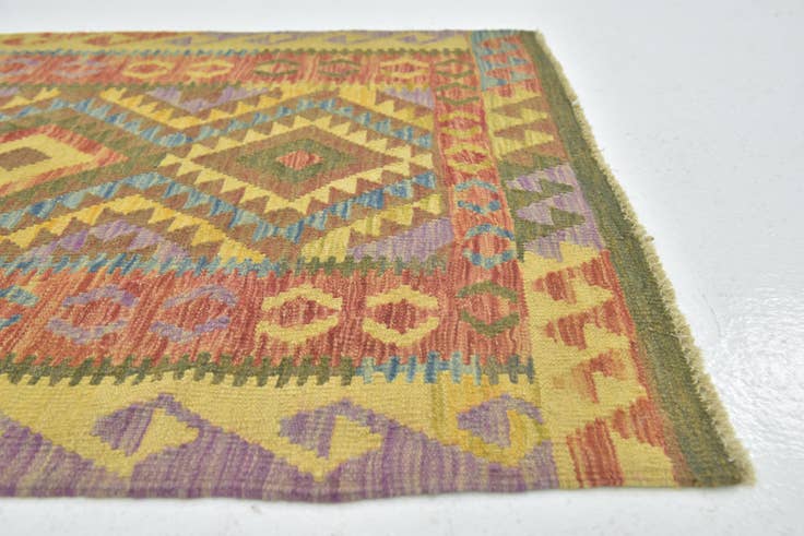 Detail image of 3' 4 x 4' 10 Hand Woven Kilim Maymana Wool Rug