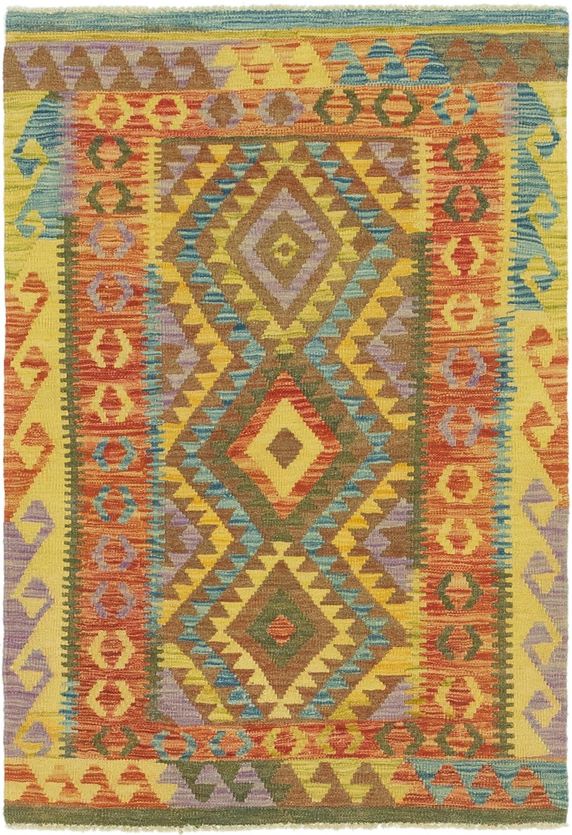 3' 4 x 4' 10 Hand Woven Kilim Maymana Wool Rug