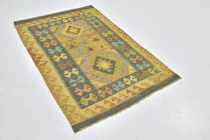 3' 2 x 4' 8 Hand Woven Kilim Maymana Wool Rug