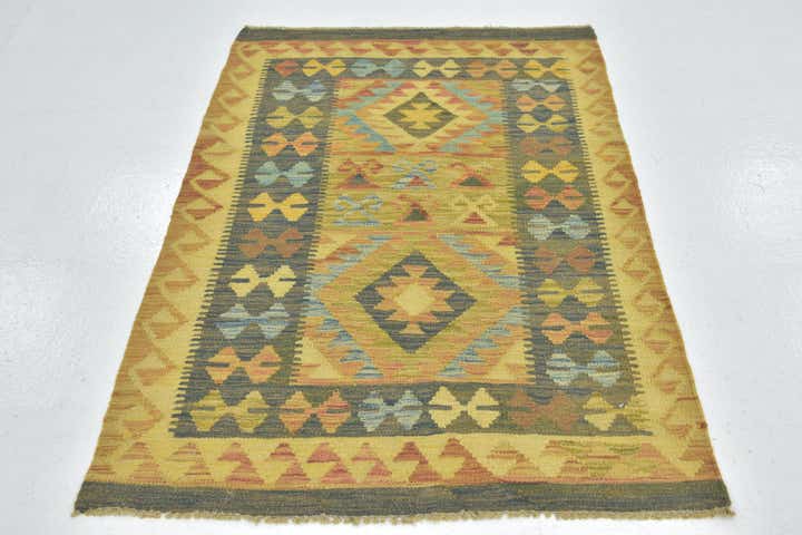 3' 2 x 4' 8 Hand Woven Kilim Maymana Wool Rug