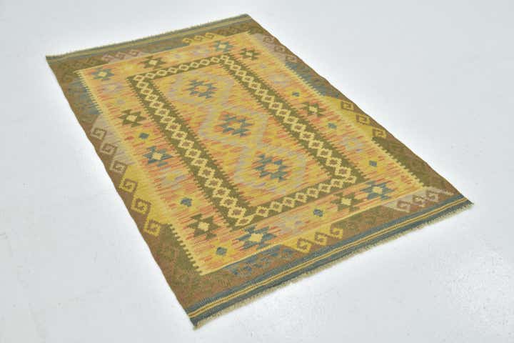3' 3 x 4' 9 Hand Woven Kilim Maymana Wool Rug