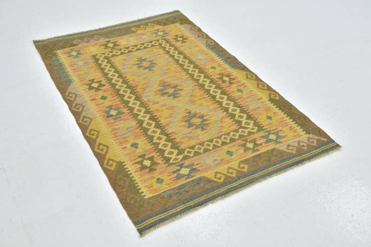 Detail image of 3' 3 x 4' 9 Hand Woven Kilim Maymana Wool Rug