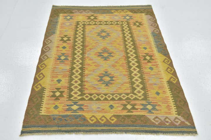 3' 3 x 4' 9 Hand Woven Kilim Maymana Wool Rug