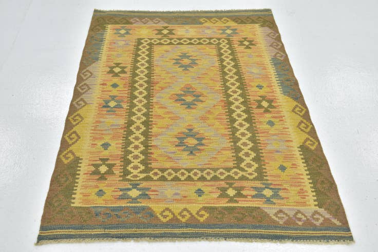 Detail image of 3' 3 x 4' 9 Hand Woven Kilim Maymana Wool Rug