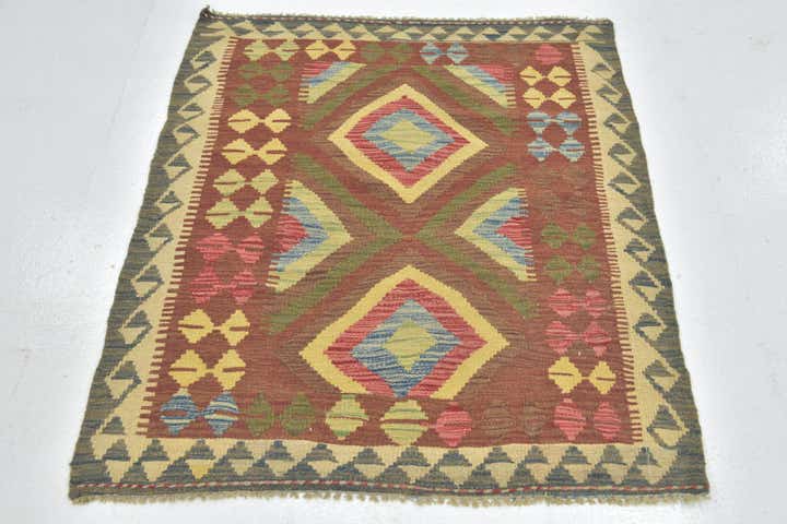 3' 3 x 4' Hand Woven Kilim Maymana Wool Rug