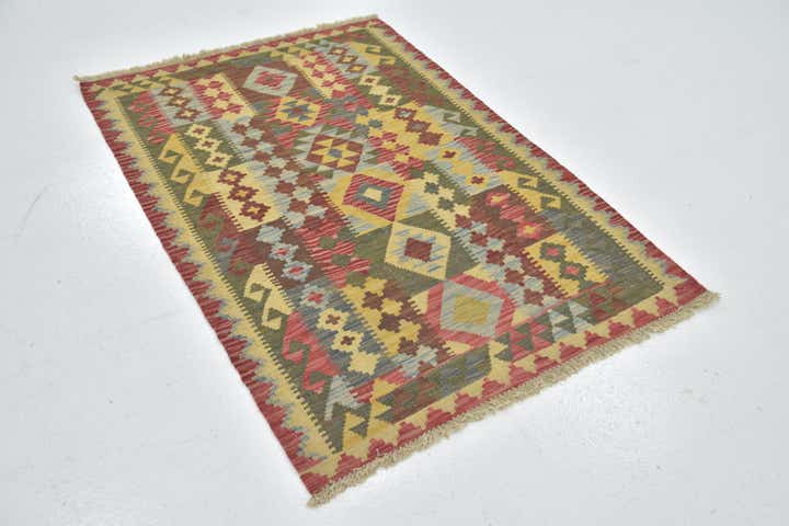 3' 4 x 4' 10 Hand Woven Kilim Maymana Wool Rug