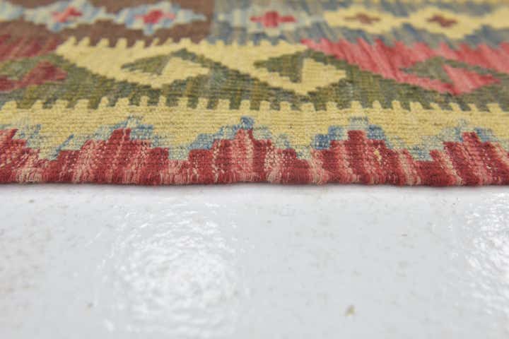 3' 4 x 4' 10 Hand Woven Kilim Maymana Wool Rug