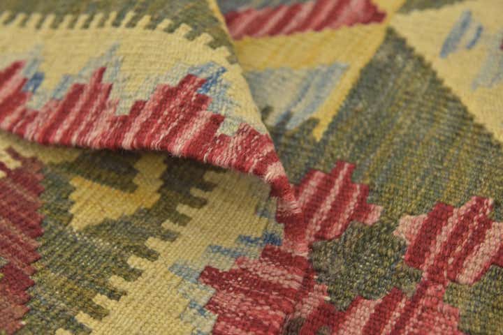 3' 4 x 4' 10 Hand Woven Kilim Maymana Wool Rug