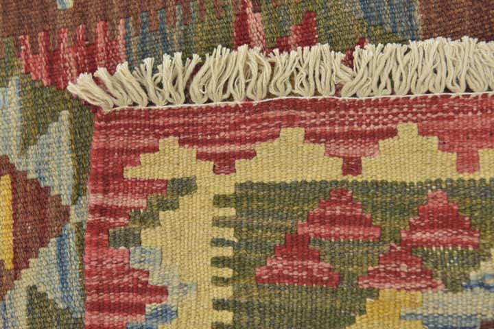 3' 4 x 4' 10 Hand Woven Kilim Maymana Wool Rug