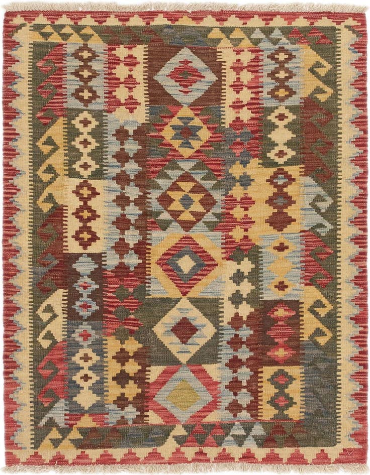 Detail image of 3' 4 x 4' 10 Hand Woven Kilim Maymana Wool Rug