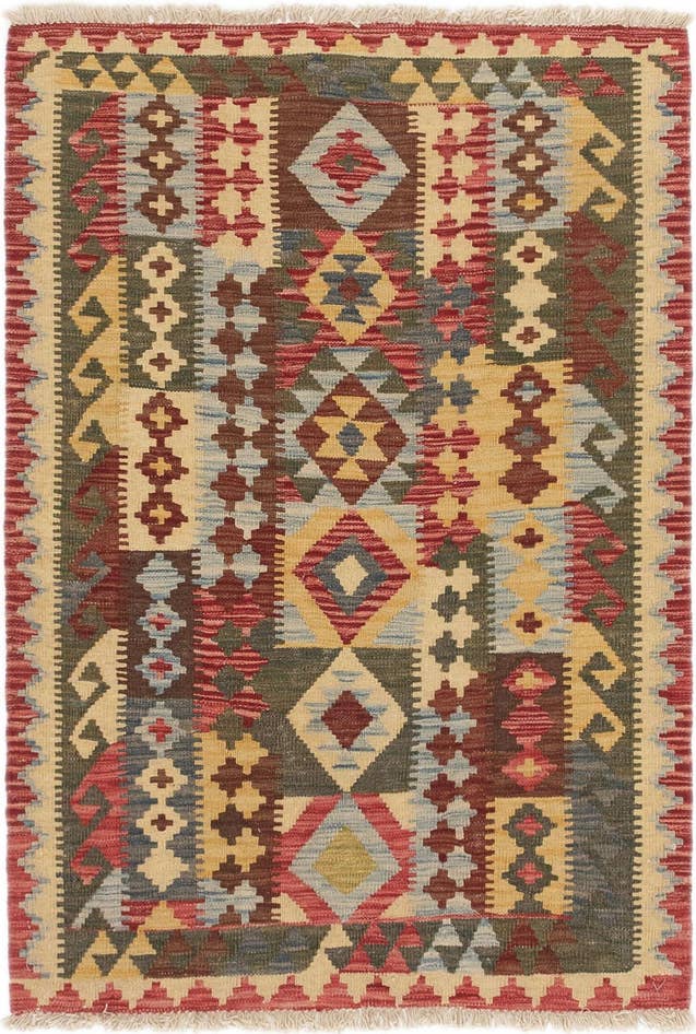 Detail image of 3' 4 x 4' 10 Hand Woven Kilim Maymana Wool Rug