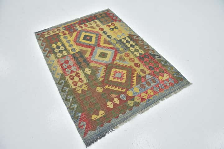 3' 9 x 5' 2 Hand Woven Kilim Maymana Wool Rug