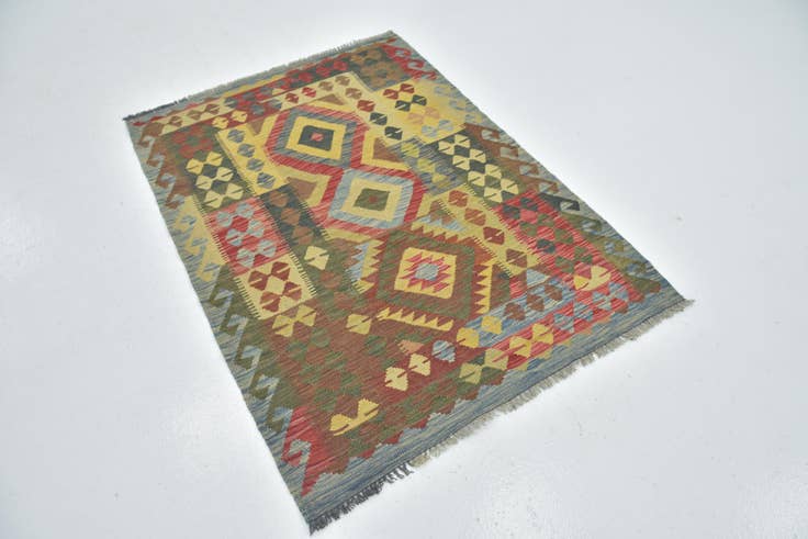 Detail image of 3' 9 x 5' 2 Hand Woven Kilim Maymana Wool Rug