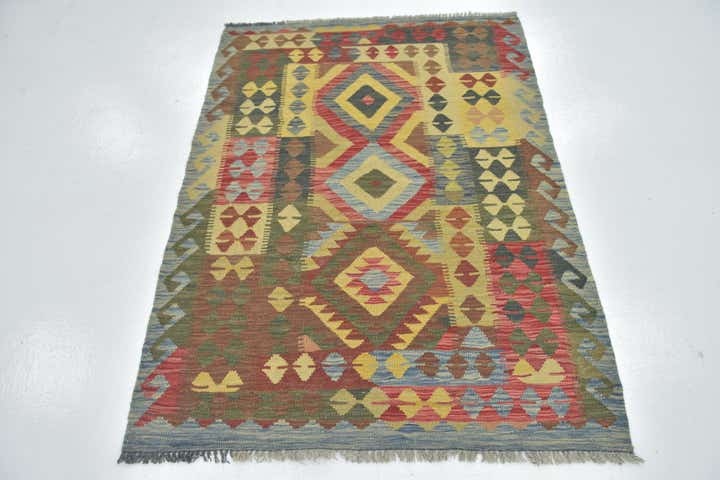 3' 9 x 5' 2 Hand Woven Kilim Maymana Wool Rug
