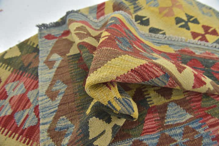 3' 9 x 5' 2 Hand Woven Kilim Maymana Wool Rug