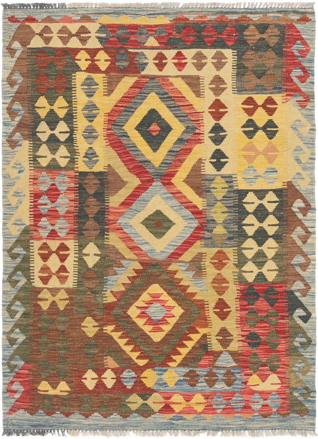 3' 9 x 5' 2 Hand Woven Kilim Maymana Wool Rug