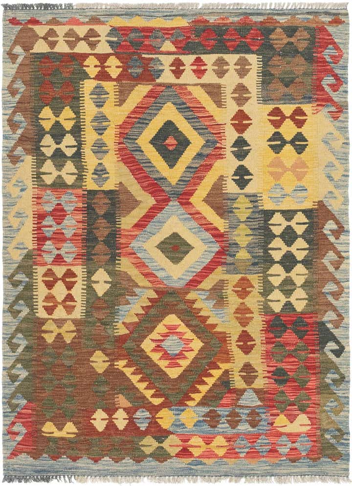 3' 9 x 5' 2 Hand Woven Kilim Maymana Wool Rug
