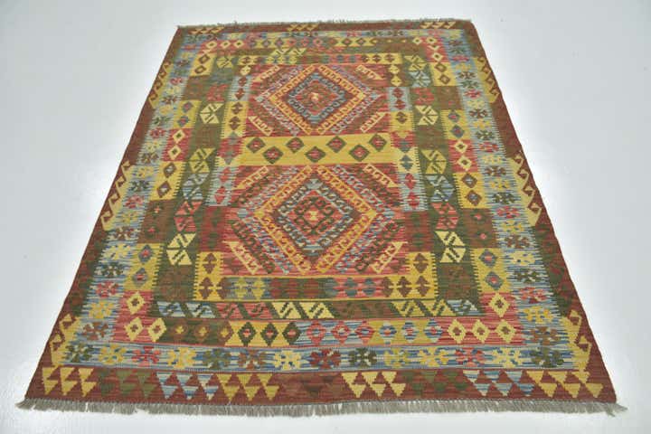 5' 2 x 6' 7 Hand Woven Kilim Maymana Wool Rug