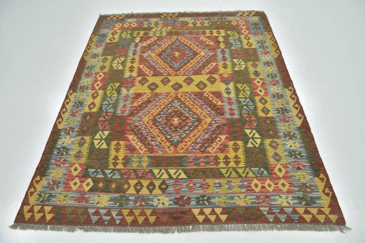 Detail image of 5' 2 x 6' 7 Hand Woven Kilim Maymana Wool Rug
