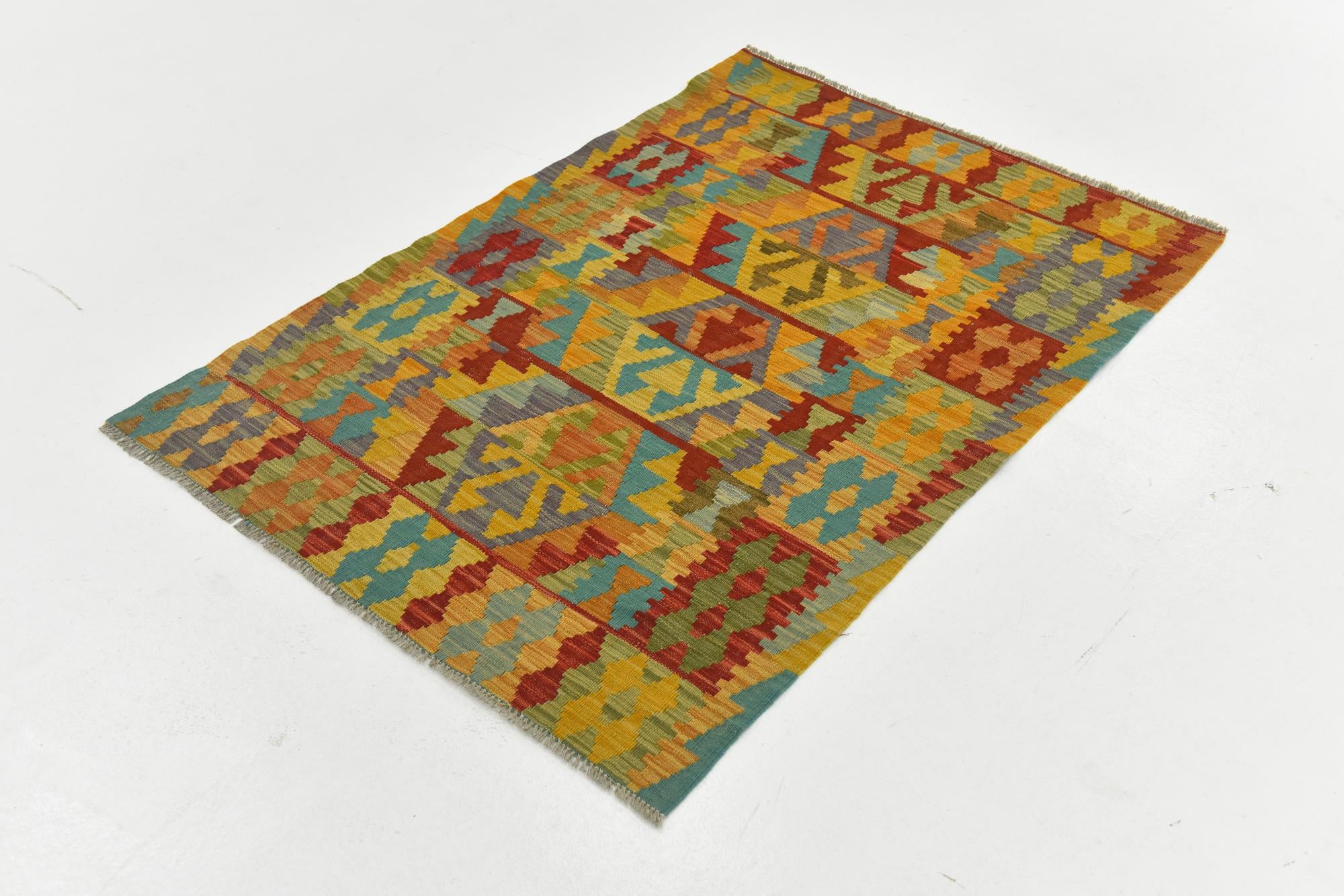 3' 3 x 4' 6 Hand Woven Kilim Maymana Wool Rug